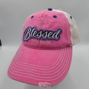 God Bless This Mess Trucker Hat Pink OSFM Mesh Back Embroidered Cherished Girl